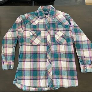 Vintage Wrangler Flannel Pearl Snap Western Shirt Large